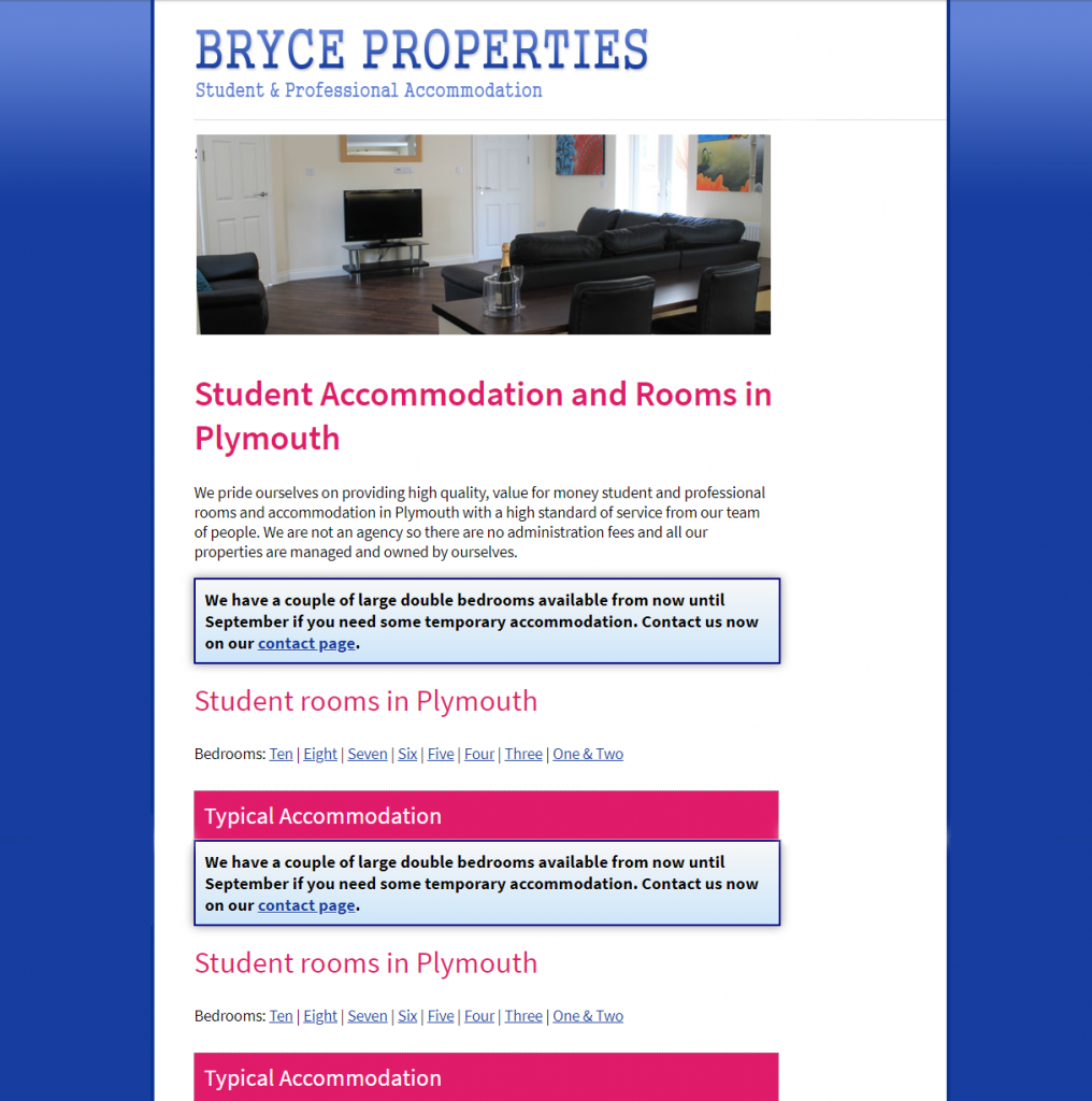 The 2013 iteration of the  Bryce Properties website