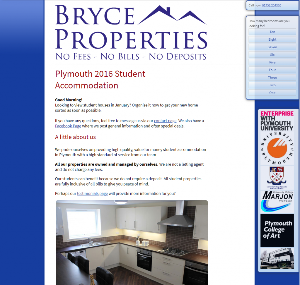 The 2016 iteration of the  Bryce Properties website